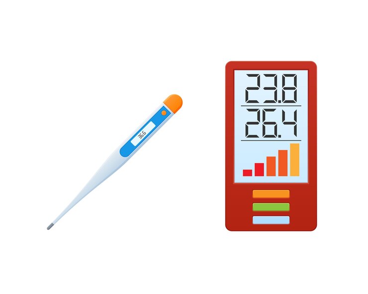 Vector termómetro con temperatura de fuego y sensor de nivel de seguridad