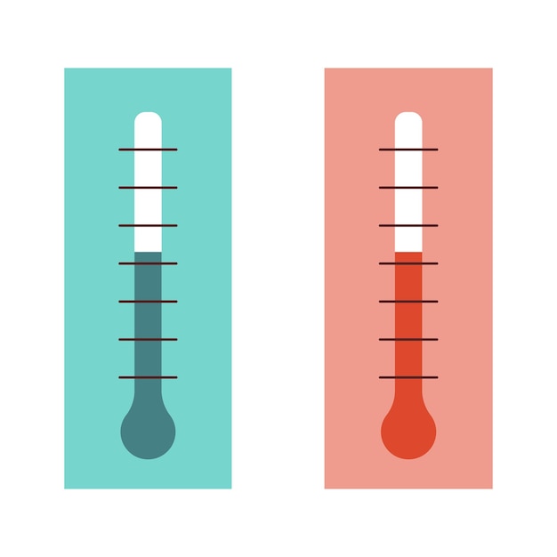 Termómetros meteorológicos celsius y fahrenheit que miden calor y frío, ilustración vectorial.