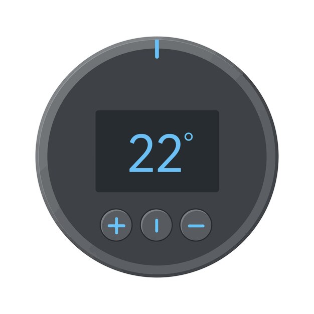 Termostato digital moderno con pantalla de temperatura y botones de control diseño plano arte vectorial