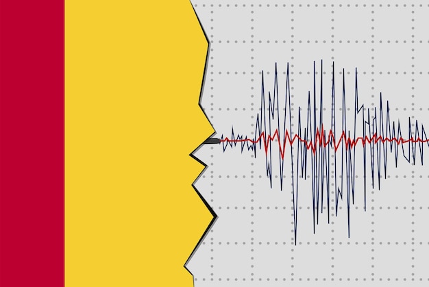 Vector terremoto en guinea desastres naturales noticias banner idea onda sísmica con bandera