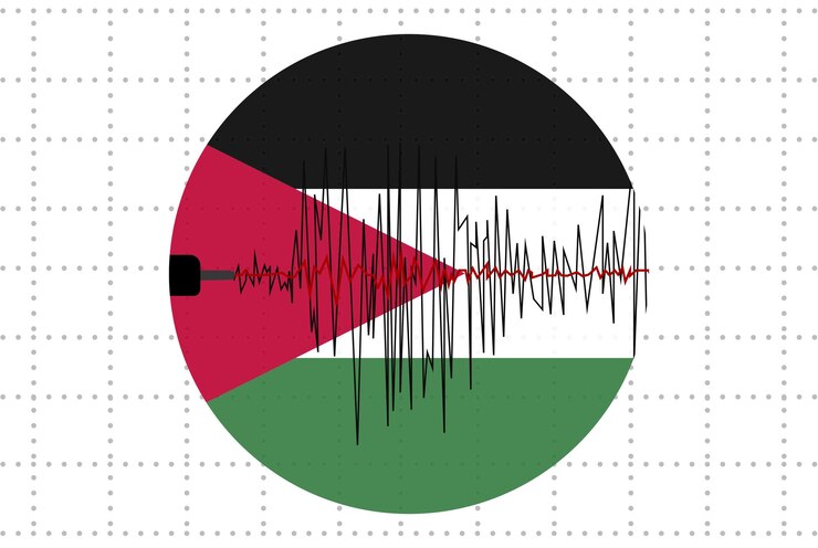 Vector terremoto en jordania concepto onda sísmica con bandera desastres naturales noticias banner