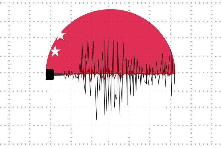 Vector terremoto en singapur concepto de onda sísmica con bandera banner de noticias de desastres naturales