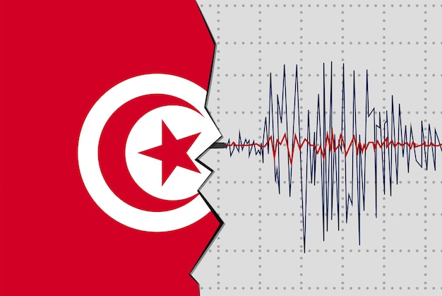 Terremoto en Túnez desastres naturales noticias banner idea onda sísmica con bandera