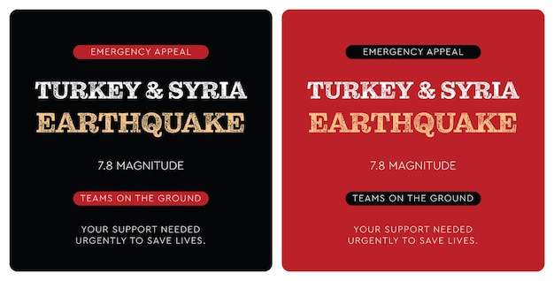 Vector terremoto en turquía - siria. apelación de emergencia. 7.8 magnitud.