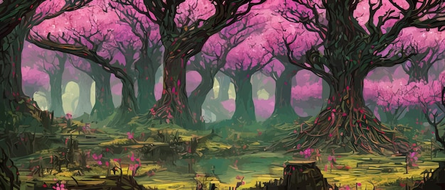 Vector terrorífico bosque surrealista mundo irreal bosque misterioso peligro miedo ansiedad bosque misterioso