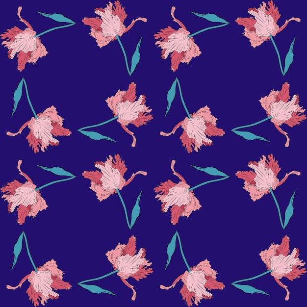Terry rosa bonitos tulipanes de patrones sin fisuras Ilustración de vector dibujado a mano Arte lineal