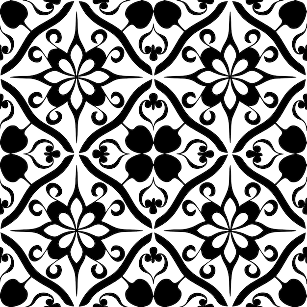 Teselación geométrica en blanco y negro Vector de patrón repetido sin costuras