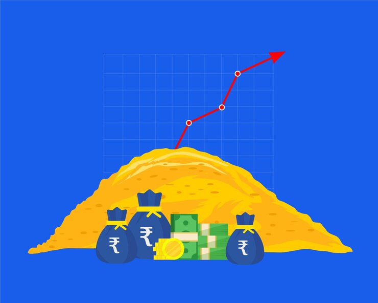 Tesoro de dinero. Gráfico de colección de rupias subiendo.