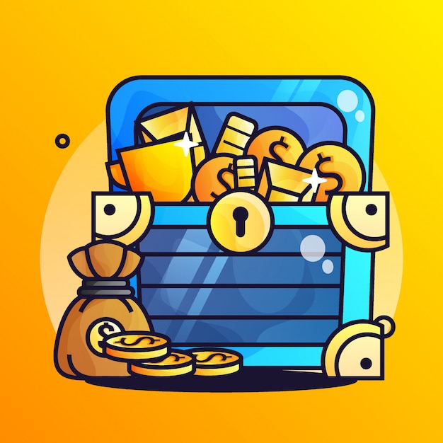 Tesoro de oro con ilustración de gradiente de moneda
