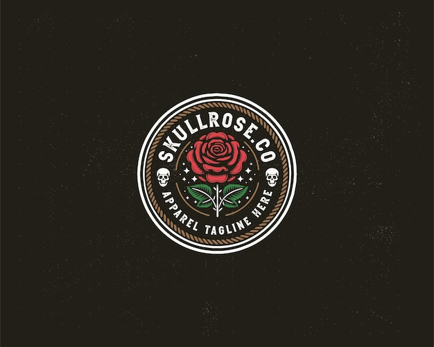 Tesouro muerto de insignia de época con ilustración de rosa impresión de logotipo para empresa de negocios