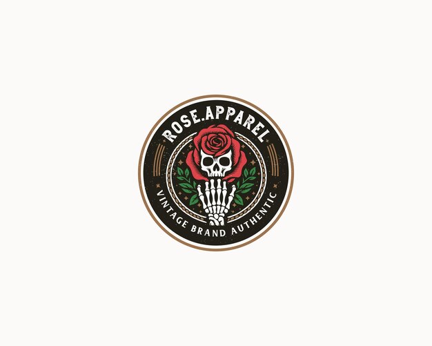 Tesouro muerto de insignia de época con ilustración de rosa impresión de logotipo para empresa de negocios
