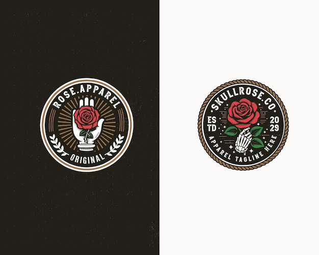 Tesouro muerto de insignia de época con ilustración de rosa impresión de logotipo para empresa de negocios