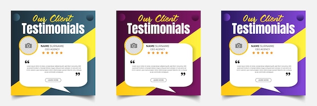 Testimonio del cliente o comentarios del cliente Revisión Calificación Vector Plantilla de publicación en redes sociales