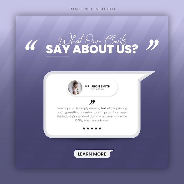 Testimonio de retroalimentación del cliente diseño de publicaciones en redes sociales o diseño de publicaciones de reseñas de clientes en redes sociales