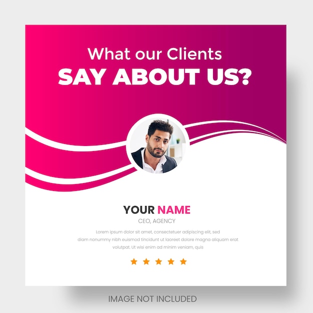 Testimonio de retroalimentación del cliente o testimonios del cliente plantilla de diseño de banner de publicación en redes sociales