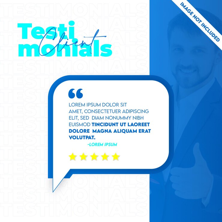 Testimonios de clientes post de redes sociales plantilla de diseño de banner con tema azul