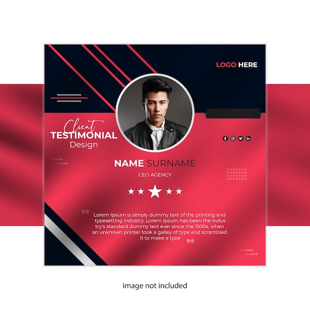 Testimonios creativos de clientes plantilla de redes sociales Diseño de fondo de malla de gradiente rojo y negro