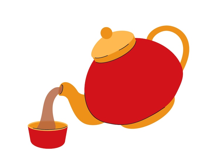 Vector tetera china con concepto de té bebida caliente aroma y bebida vajilla y vajilla hermosa roja afiche o pancarta para sitio web ilustración de vector plano de dibujos animados aislado sobre fondo blanco