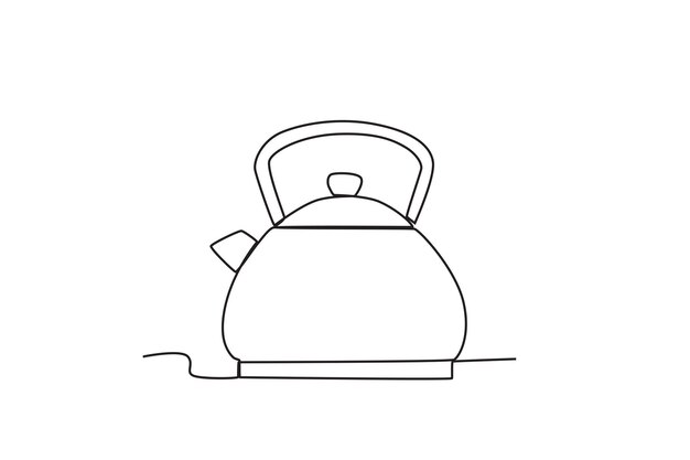 Una tetera en la cocina Dibujo oneline de utensilios de cocina y cocina.