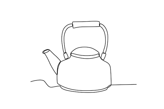 Una tetera de diseño antiguo Dibujo en línea de utensilios de cocina y cocina