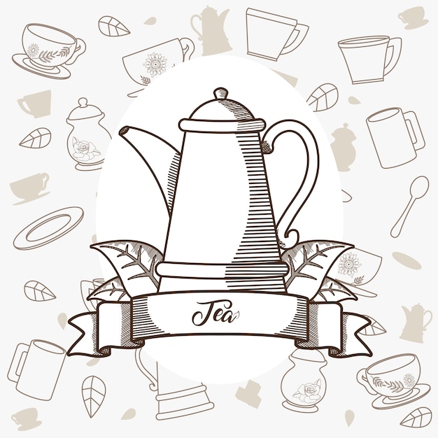 Tetera de porcelana de té con banner de cinta