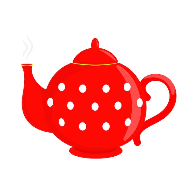 Tetera roja con té caliente Vector icono de imagen