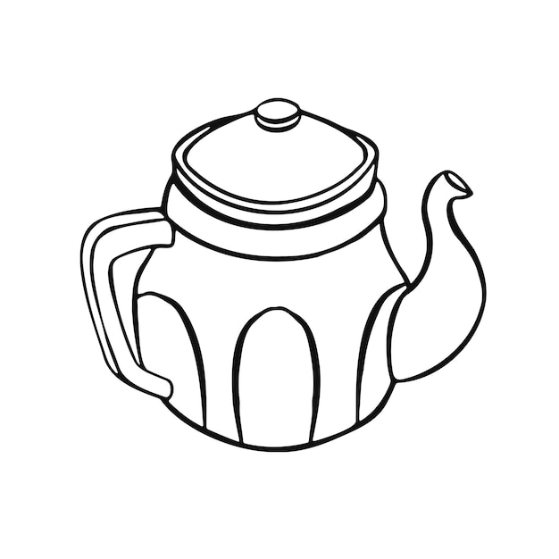 Tetera de té de línea aislada en vector manual de fondo blanco