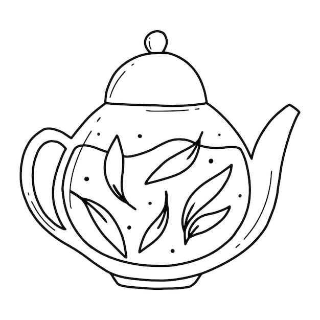 Tetera con té verde Té de hierbas en una tetera de vidrio Ilustración vectorial Ilustración aislada sobre un fondo blanco Estilo Doodle