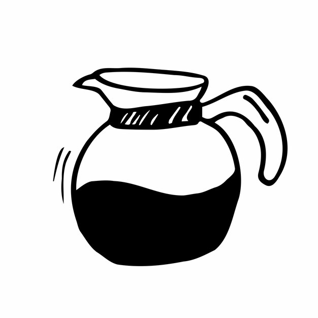 Tetera de vidrio con café Vector Imagen de contorno negro aislada en un fondo blanco Estilo Doodle