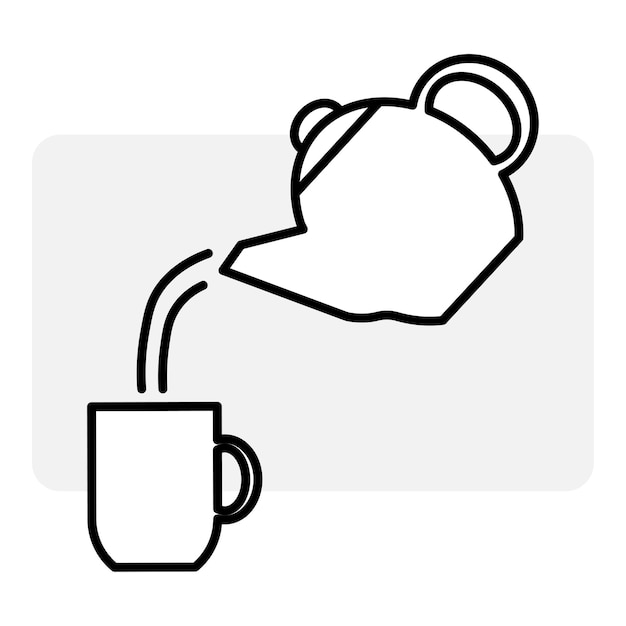 La tetera vierte té en una taza. icono de la fiesta del té. Tetera y taza.
