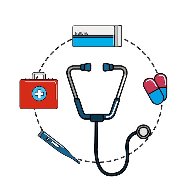 tethoscope con el icono de herramientas de hospital