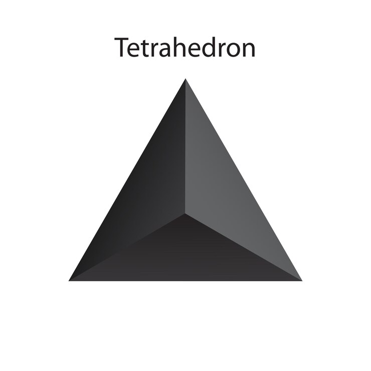 Vector tetraedro negro vectorial con gradientes para juego, icono, diseño de embalaje o logotipo. uno de poliedros regulares aislado sobre fondo blanco. estilo minimalista. sólido platónico.