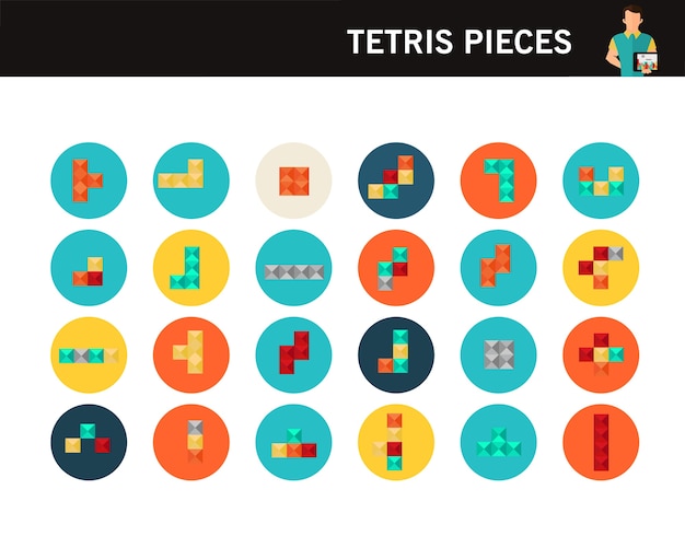 Tetris piezas concepto iconos planos.