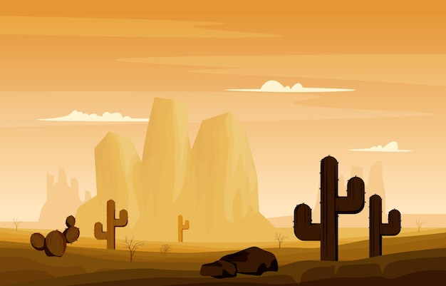 Texas, california, méxico, desierto, país, cactus, viaje, vector, plano, diseño, ilustración