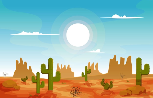 Texas México Desierto País Cactus Viaje Vector Ilustración de Diseño Plano