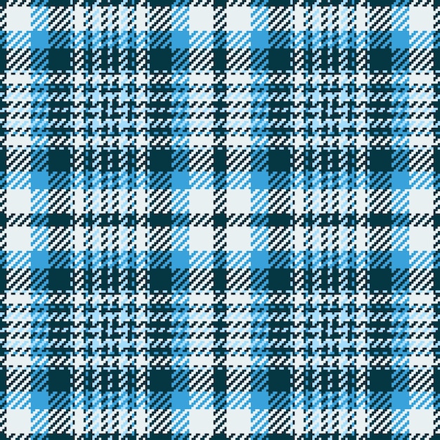 Textil de tartán de fondo de tela sin costuras a cuadros con un patrón vectorial de textura a cuadros en colores oscuros y cian