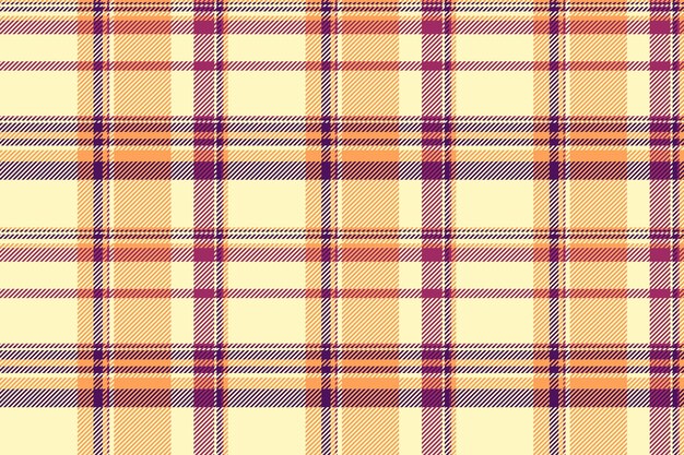 Textil de textura estadounidense con patrón plegado sin costuras, tartan de cheque, tela a cuadros de fondo vectorial acogedora en colores claro y naranja.