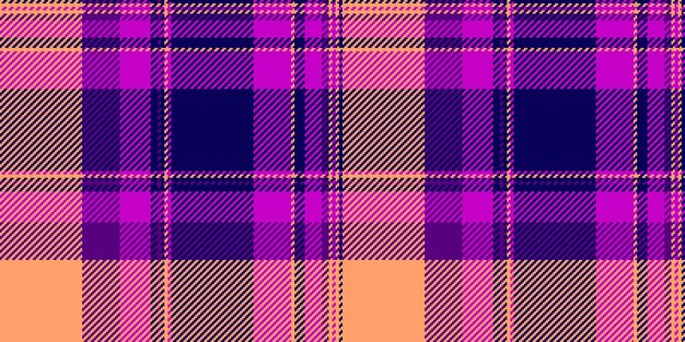 Textil vectorial de los años 60 con fondo de tela de tartan fresco, textura de patrón grande, control sin costuras en colores púrpura e índigo.