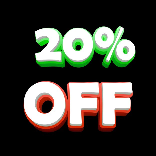 Texto 3D con un 20 por ciento de descuento