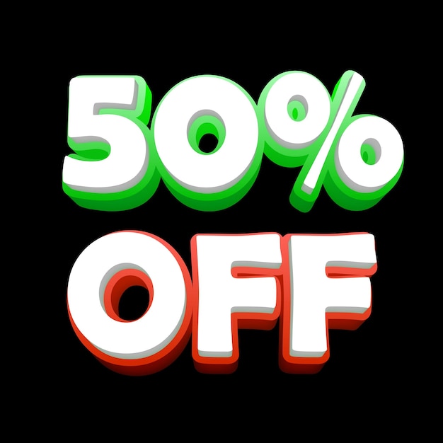 Texto 3D con un 50% de descuento