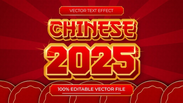 Texto 3D del Año Nuevo Chino y efecto de texto editable con adornos chinos