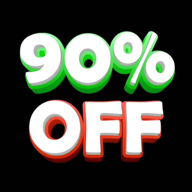 Texto 3D con un descuento del 90 por ciento