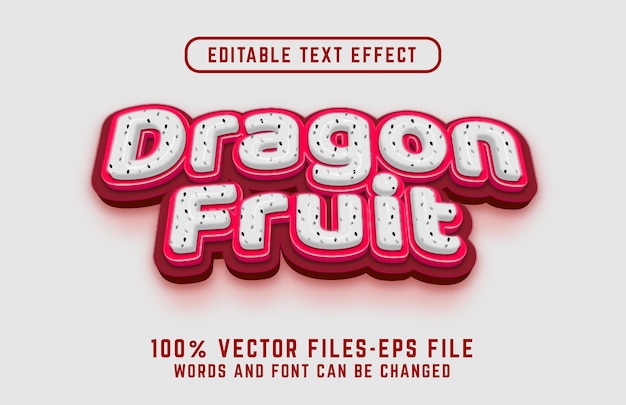 Texto 3d de la fruta del dragón. vectores premium de efecto de texto editable