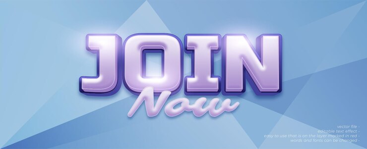 Vector texto 3d únete ahora efecto de texto editable