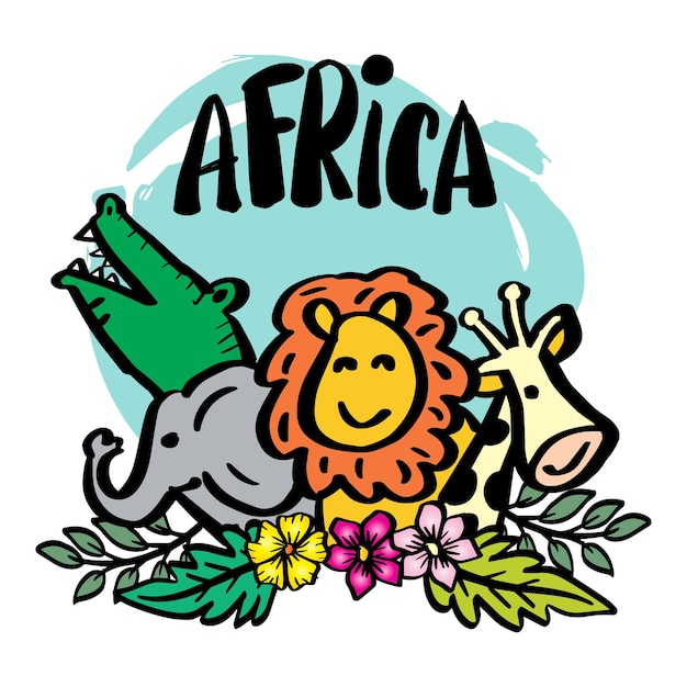 Texto de áfrica con animales de dibujos animados áfrica