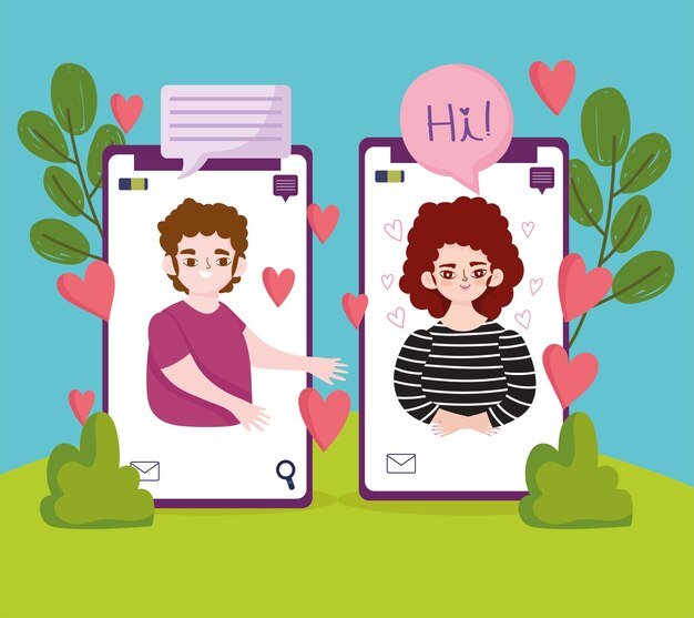 Vector texto de amor de pareja de smartphone