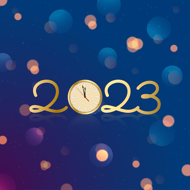 Texto de año nuevo dorado 2023 con efecto bokeh