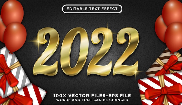 Texto de año nuevo con textura dorada. vectores premium de efecto de texto editable