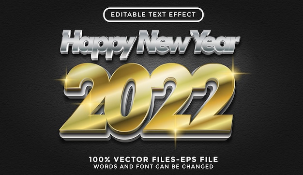 Texto de año nuevo con textura dorada. vectores premium de efecto de texto editable