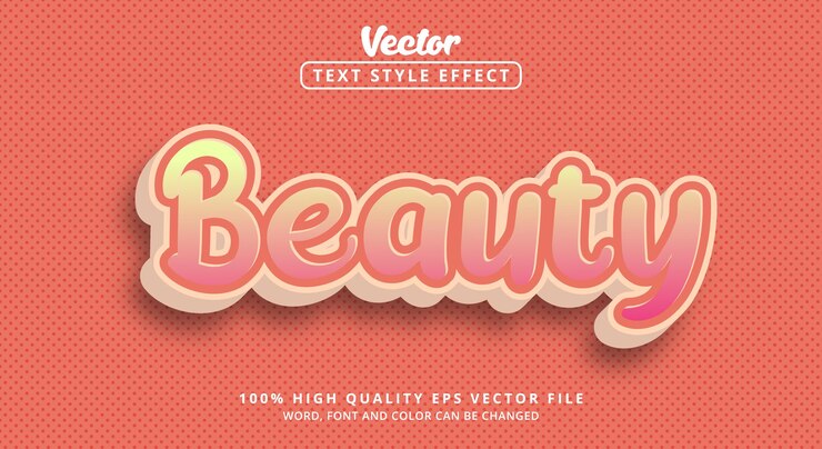 Vector texto de belleza con estilo de combinación de color rosa claro, efecto de texto editable